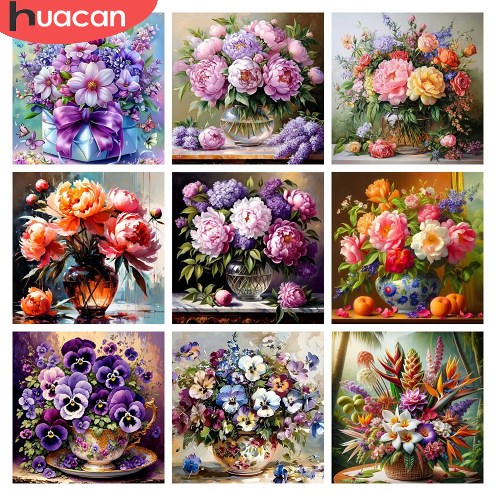 Resin Art Wallpaper - ชุดภาพปักครอสติชเพชร 5 มิติ ลายดอกกุหลาบ HUACAN งานศิลปะปักครอสติช