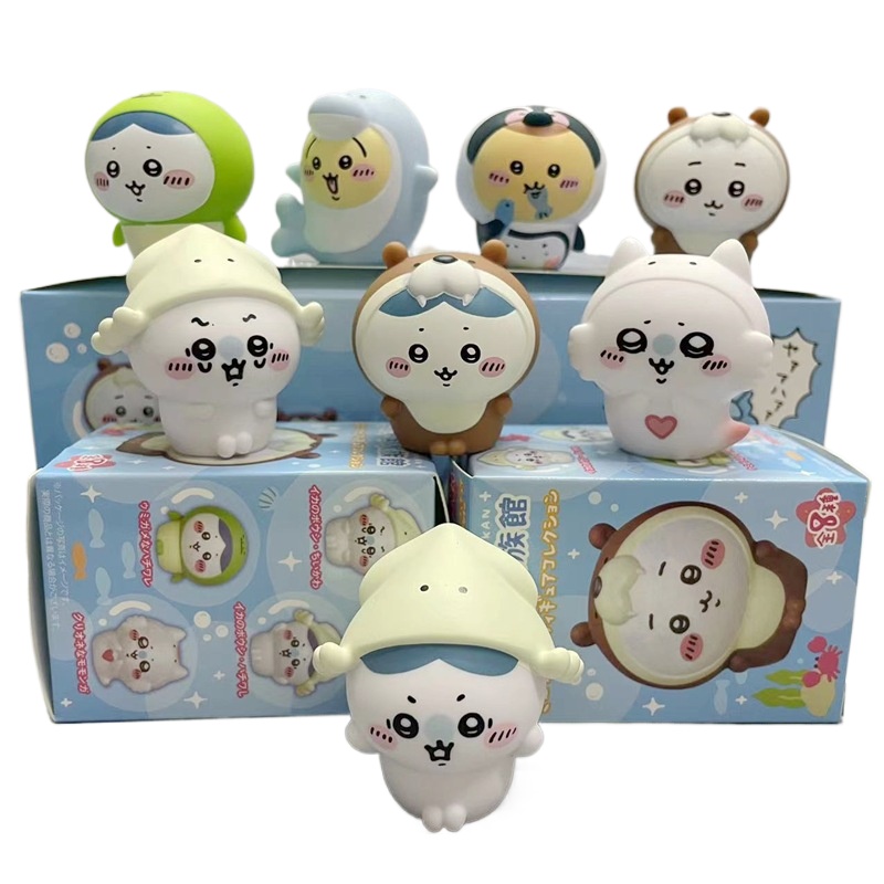 Resin Art Case - 8 ชิ้น/กล่อง ฟิกเกอร์เรซินธีมสัตว์ทะเลน่ารักจาก Chiikawa Aquarium Blind