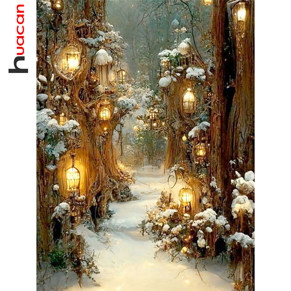 Resin Art Wallpaper - Huacan DIY เพชรโมเสคฤดูหนาว Scnenery Rhinestone ภาพเต็มรูปแบบเจาะภาพวาดชุด