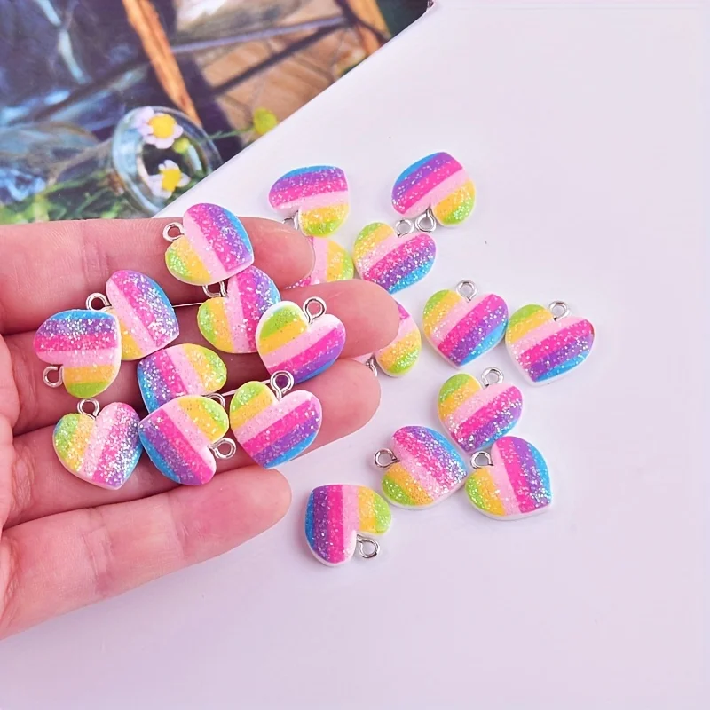 Resin Art Handmade - ชาร์มเรซิ่นรูปหัวใจหลากสี 10 ชิ้น จี้รูปหัวใจน่ารักหลากสี สำหรับทำเครื่องประดับ DIY