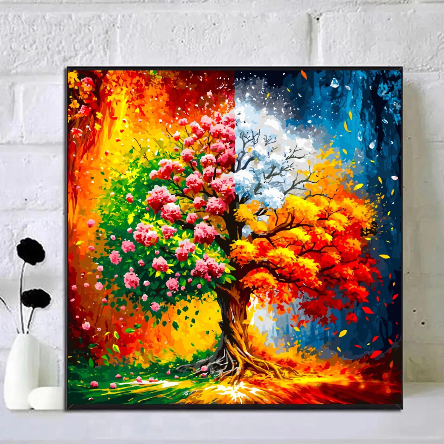 Resin Art Tree - ภาพเพชรติดเพชร ทิวทัศน์ต้นไม้บานสะพรั่งสี่ฤดู ตามตัวเลข ศิลปะเพชร ของตกแต่งผนังสำหรับห้องนั่งเล่น ของขวัญ