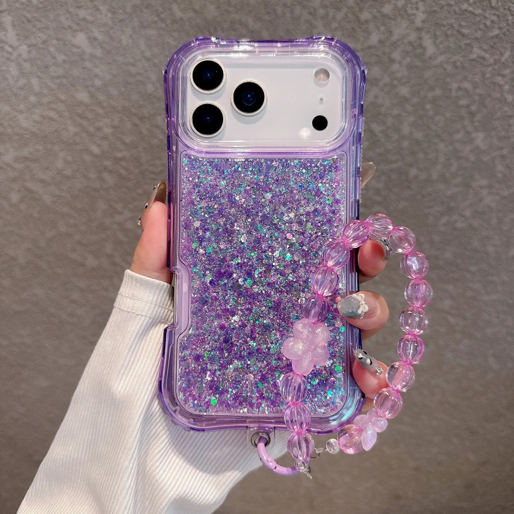 Resin Art Glitter - เคสใสหรูหราประดับกลิตเตอร์พร้อมสายโซ่เรซินสำหรับ iPhone 18 17 Pro Max