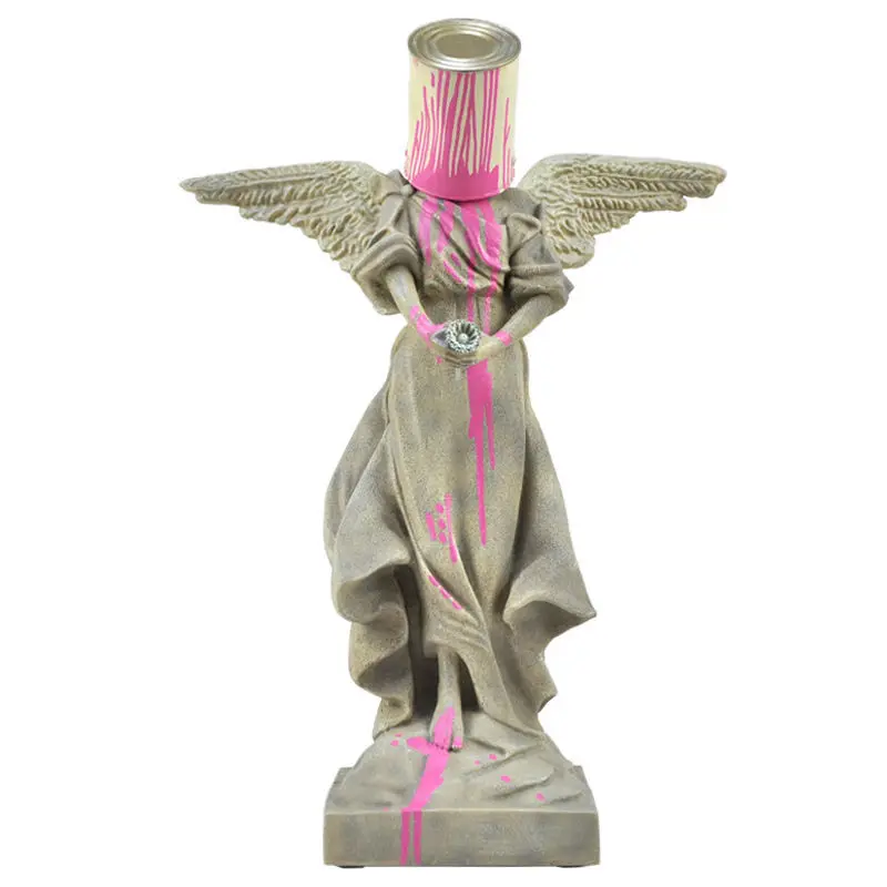 Resin Art Pouring - รูปปั้น Banksy สไตล์สตรีทอาร์ต, งานศิลปะสมัยใหม่สไตล์นอร์ดิก ของตกแต่งบ้าน, รูปปั้นเรซิ่นรูปนางฟ้าในถังเหล็ก,