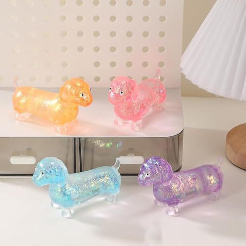 Resin Art Glitter - ของเล่นบีบมือรูปดัชชุนด์แวววาว เนื้อนุ่มยืดหยุ่น บรรจุวัสดุเงางาม ช่วยผ่อนคลายความเครียด ลดความวิตกกังวล ของขวัญคลายเครียด