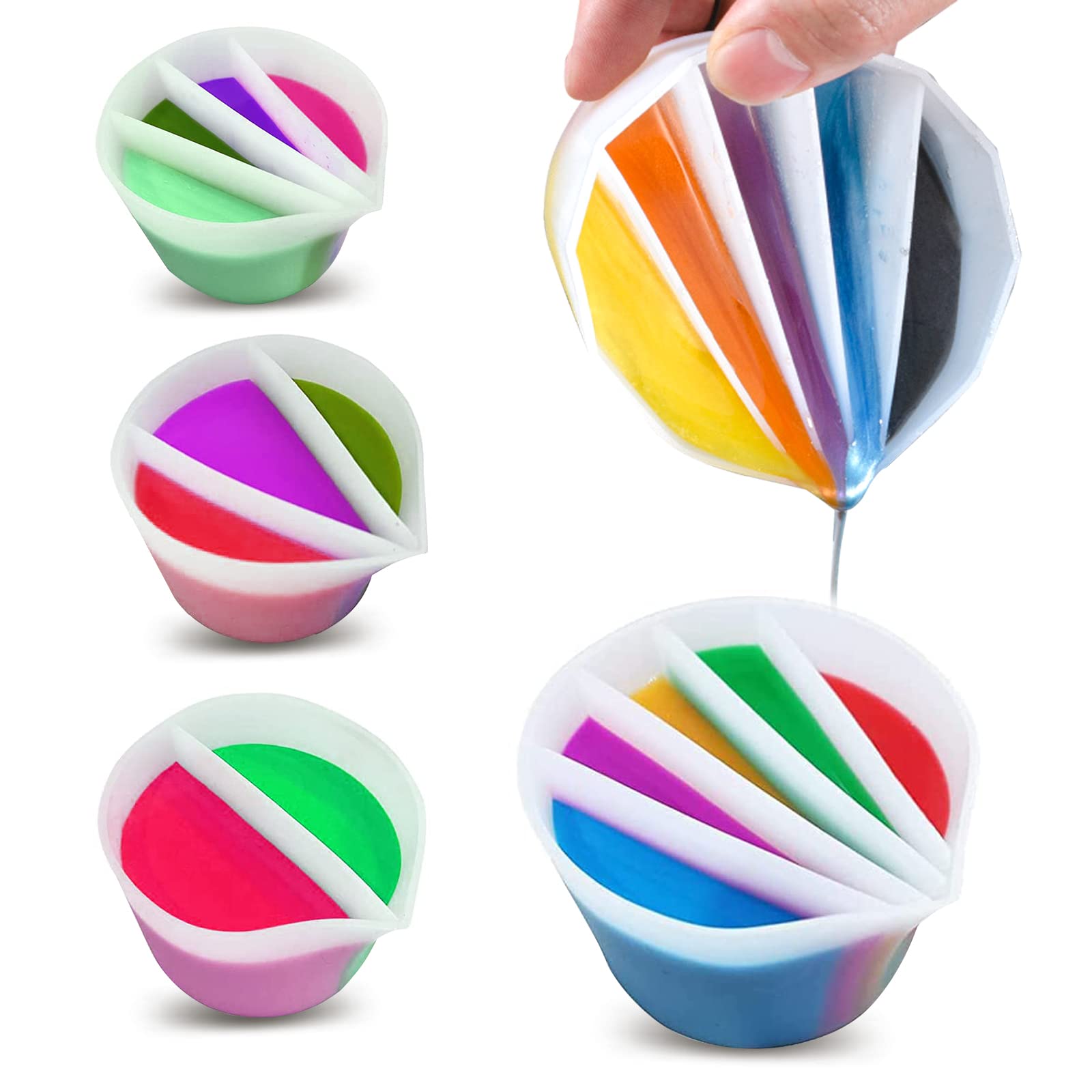 Resin Art Pouring - ถ้วยแบ่งสีสำหรับงานเพ้นท์แบบเท ใช้ซ้ำได้ ถ้วยซิลิโคนแบ่งสีสำหรับงานศิลปะของเหลว พร้อมตัวแบ่ง สำหรับสีอะคริลิก เรซิ่น