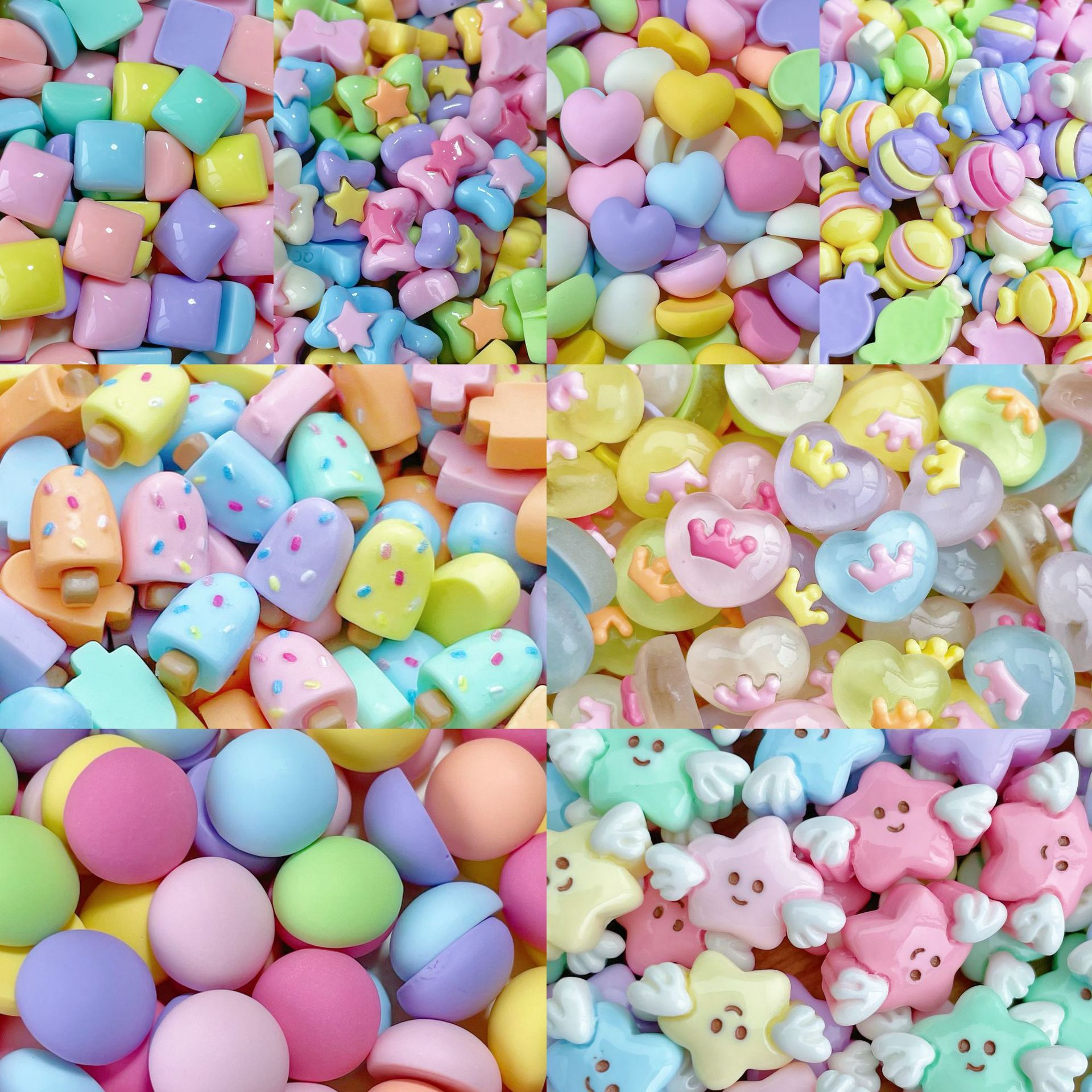 Resin Art Earrings Material - 20/30/50 ชิ้น ชุดต่างๆ ของเรซิ่นรูปการ์ตูนมินิแบบเคลือบเงา รูปโดนัท สำหรับทำกิ๊บติดผม