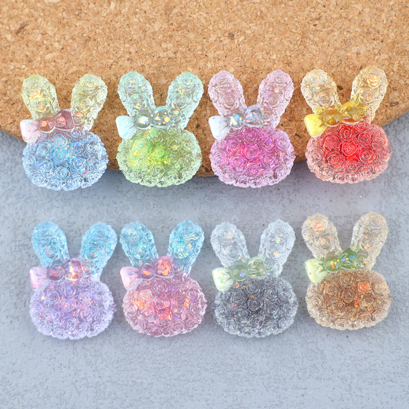 Resin Art Light - 5 ชิ้น ขนาด 18*25 มม. คาโบชองเรซินรูปกระต่ายเรืองแสงแบบไล่เฉดสี