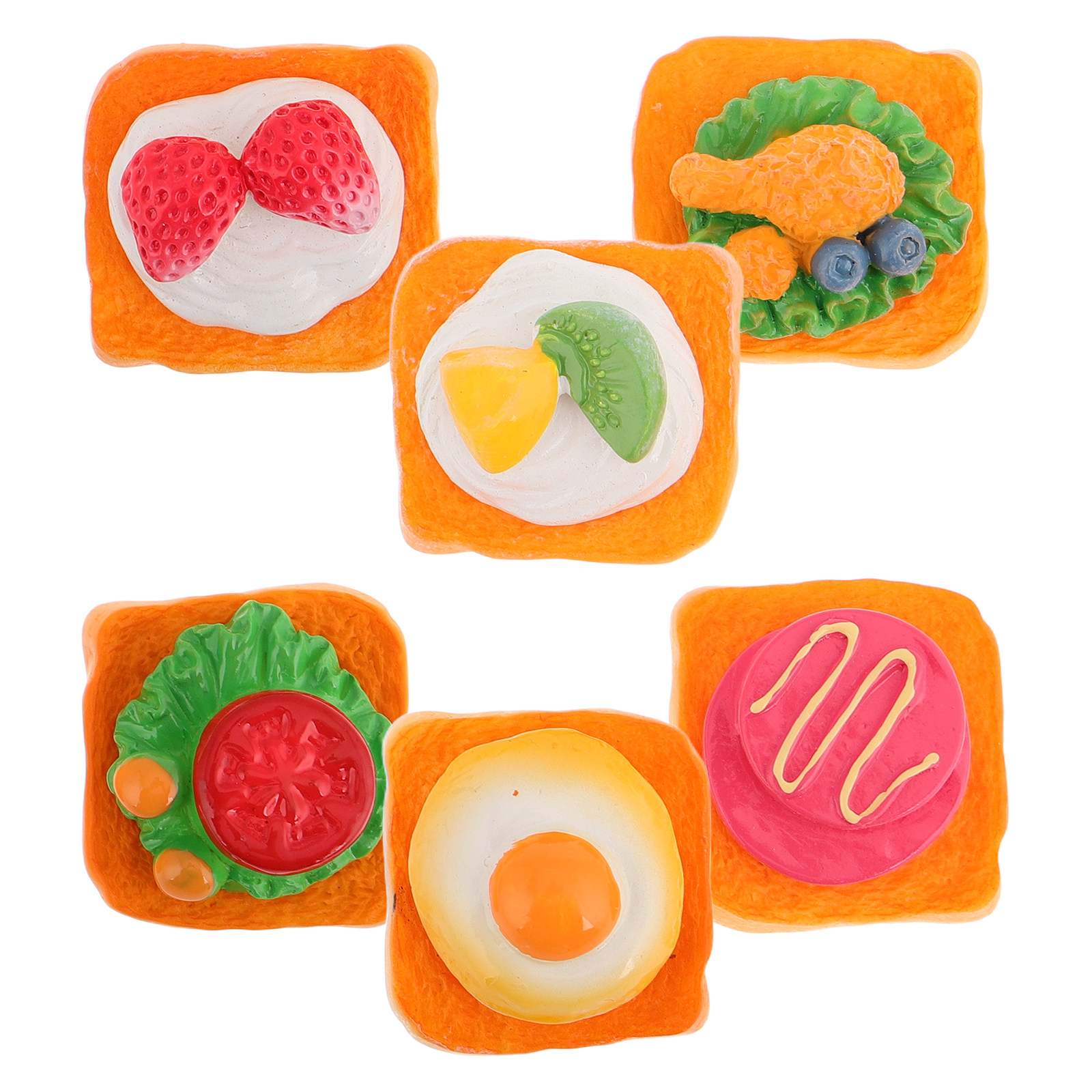 Resin Art Class - 6 ชิ้น แซนด์วิชจิ๋วสำหรับอาหารเช้า ทำจากเรซิน ดีไซน์สร้างสรรค์ อาหารจำลองขนาดเล็กสมจริง