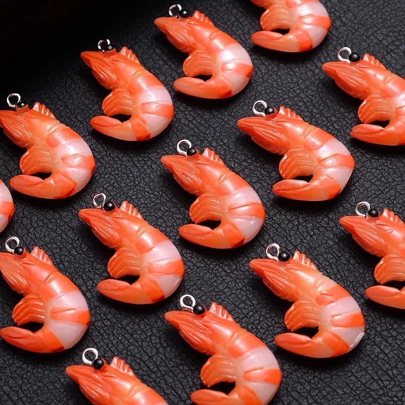 Resin Art Handmade - จี้รูปกุ้งก้ามกรามและกุ้งจำลอง 3 มิติ 10 ชิ้น, จี้อะคริลิกเรซินรูปอาหารทะเลการ์ตูน