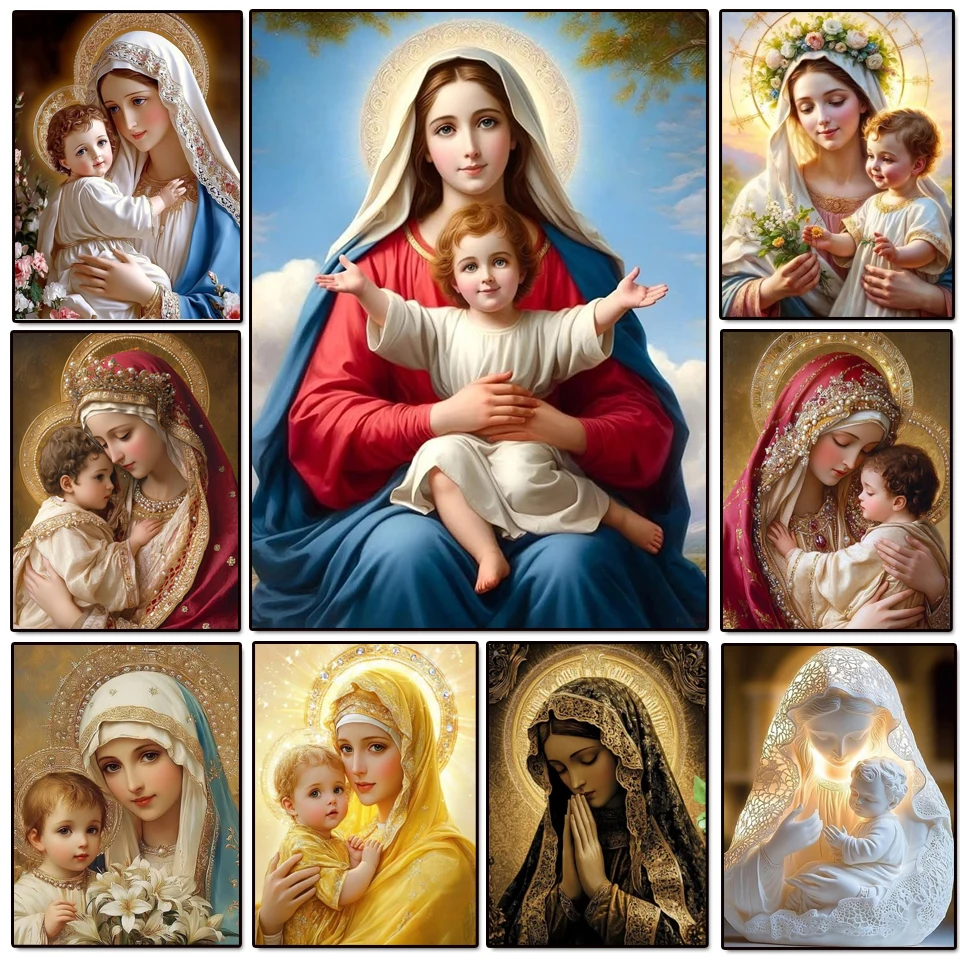 Resin Art Mary - 2026 ศิลปะภาพวาดเพชร DIY อีสเตอร์ พระแม่มารีและพระเยซู งานปักเพชร