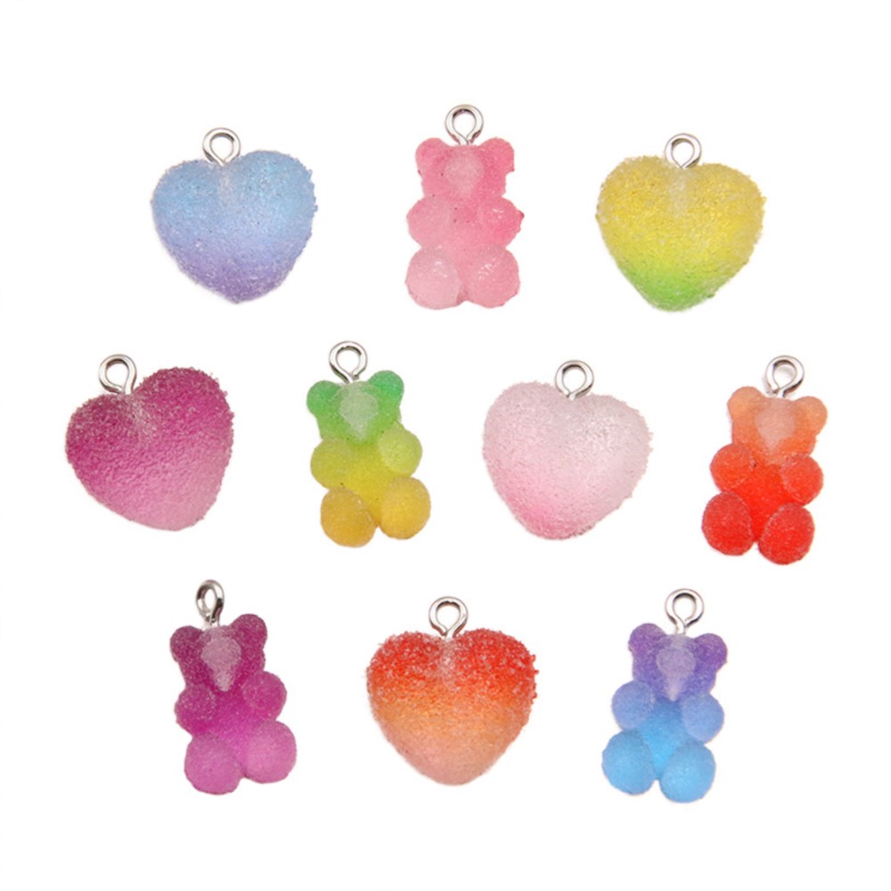 Resin Art Handmade - 20 ชิ้นGradientสีCandyเรซิ่นหมีStar Heart Charmsจี้สําหรับพวงกุญแจDIYสร้อยคอต่างหูเครื่องประดับทําอุปกรณ์