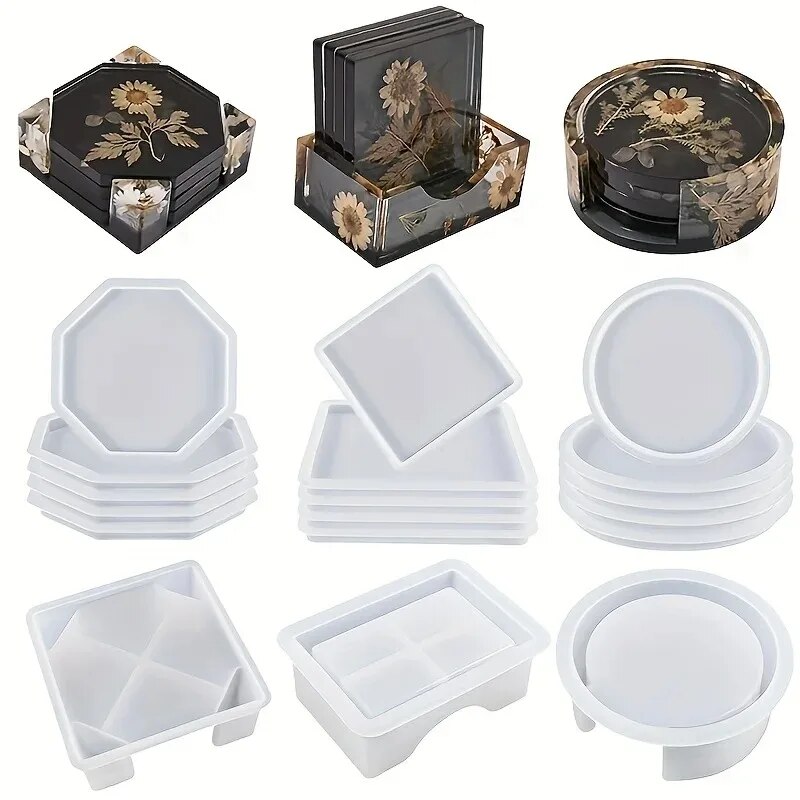 Resin Art Case - Coaster เรซินแม่พิมพ์ชุดรวม 1 PC Coaster กล่องเก็บแม่พิมพ์,4