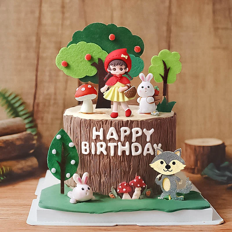 Resin Art Tree - ตกแต่งหน้าเค้กอบเด็กผู้หญิงเด็กน้อยหมาป่าเห็ดผลไม้ต้นไม้กระต่ายแฮปปี้เค้กวันเกิดท็อปเปอร์ตุ๊กตาใส่การ์ดอุปกรณ์เสริม
