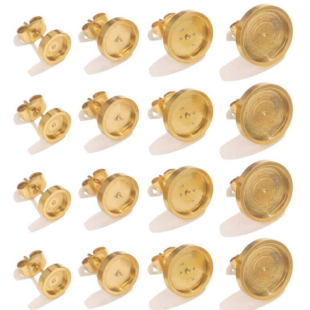 Resin Art Handmade - 10pcs สแตนเลสสตีลต่างหูสตั๊ดกลับฐาน Cabochon BEZEL การตั้งค่า DIY