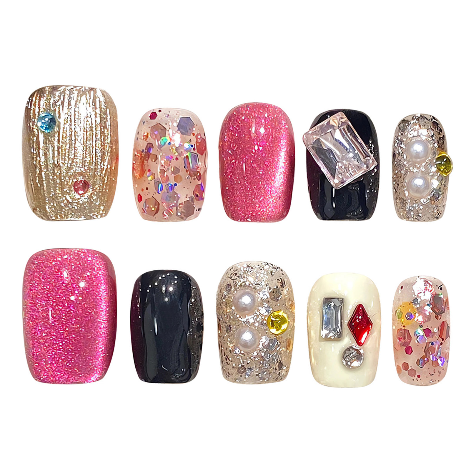 เล็บปลอมสีชมพูแวววาวแบบทำด้วยม - Resin Art Glitter บทวิจารณ์และราคา