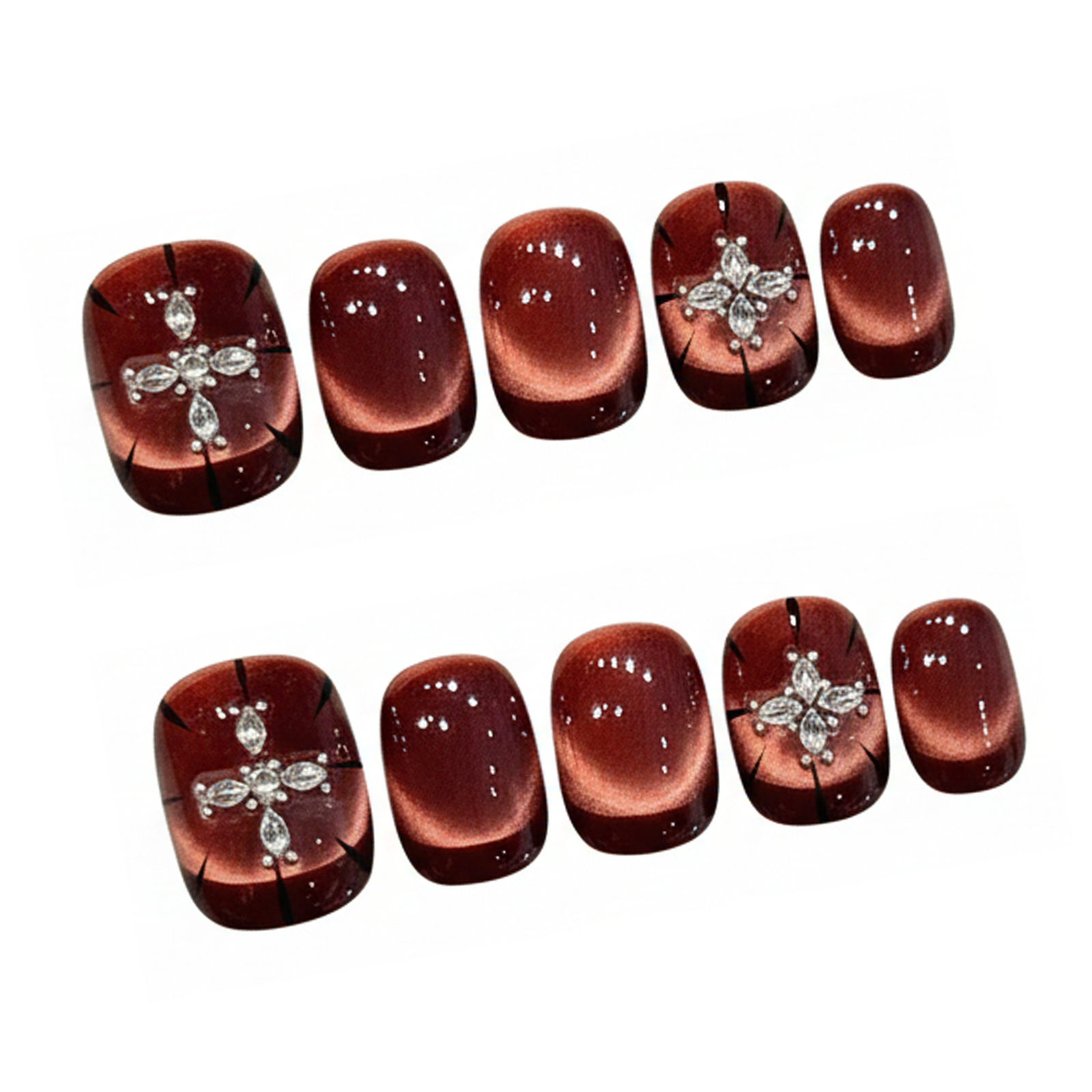 เล็บปลอมแบบกดติด 10 ชิ้น สีแดง - Resin Art Glitter บทวิจารณ์และราคา