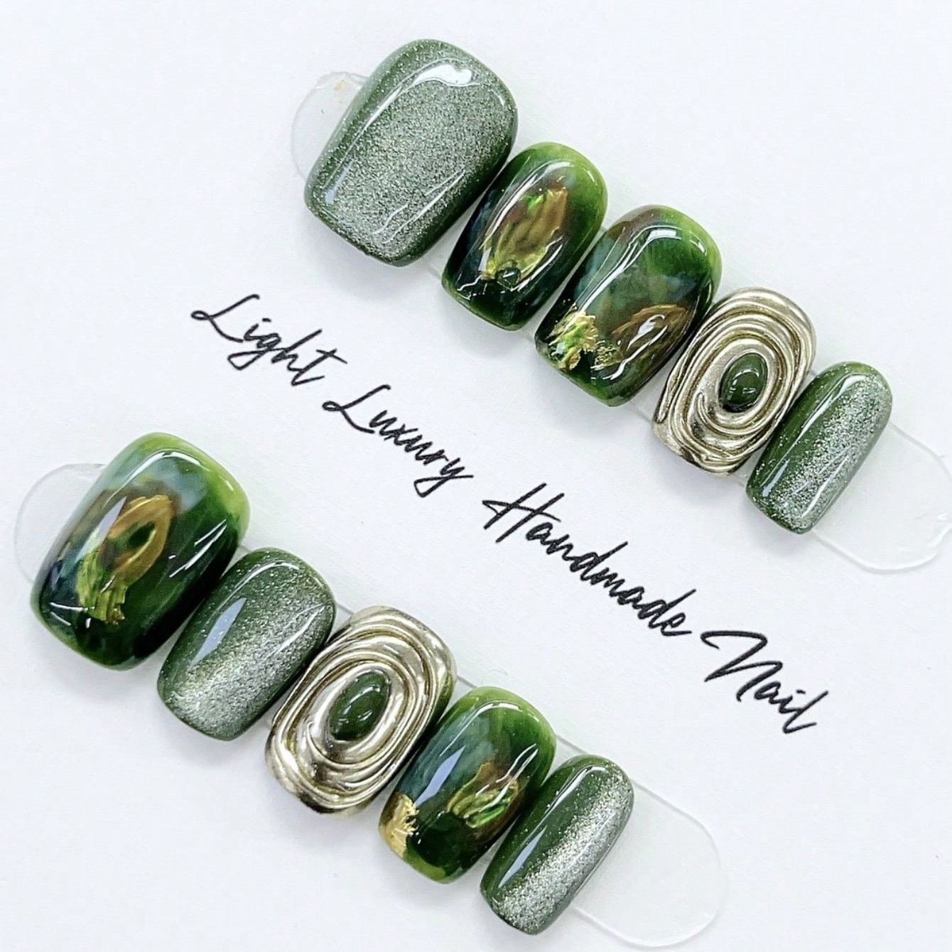 10 ชิ้น ชุดเล็บปลอมทรงสี่เหลี่ - Resin Art Glitter บทวิจารณ์และราคา